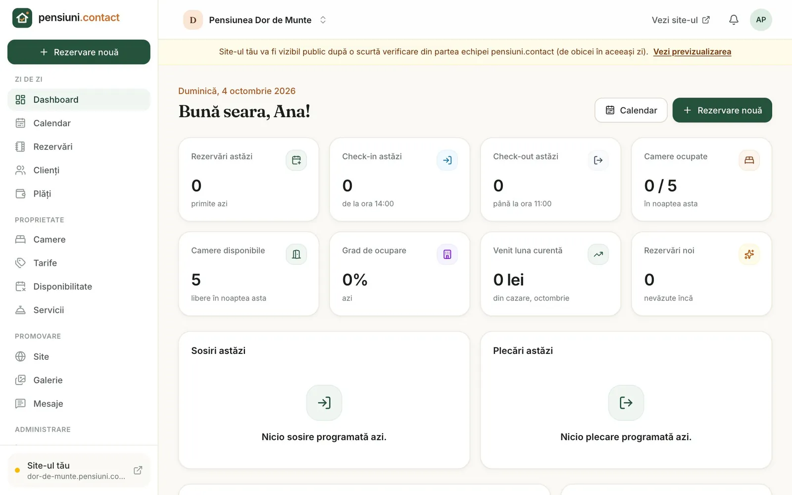 Dashboard-ul în timpul verificării.