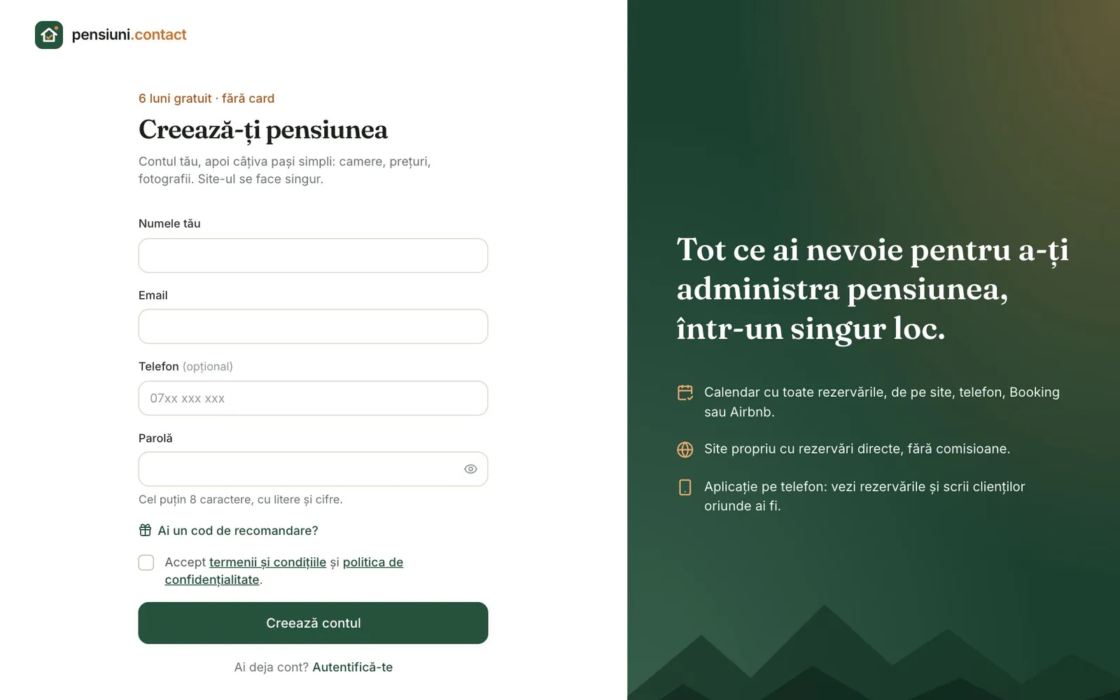 Înregistrarea: primele 6 luni sunt gratuite, fără card.